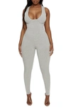 Naked Wardrobe Snatch Bustier Rib Jumpsuit In H Grey