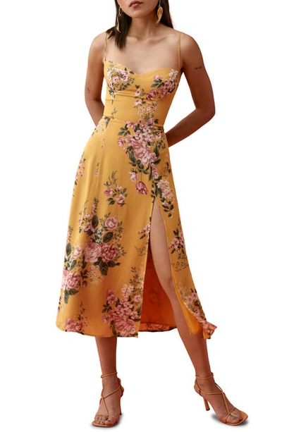 Reformation Juliette Floral Print Slipdress In Yellow | ModeSens
