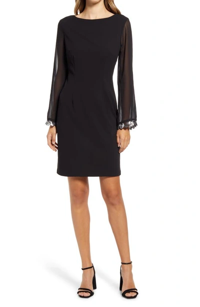 Connected Apparel Sequin Cuff Long Sleeve Dress In Black