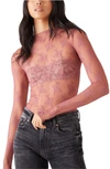 Free People Lady Lux Dusty Rose Lace Long Sleeve Mock Neck Layering Top