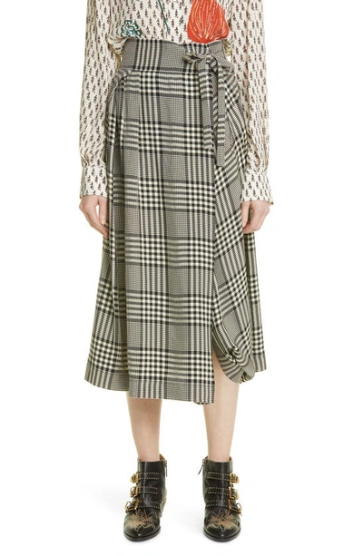 Chloé Plaid Jacquard Wrap Front Wide Leg Pants In Dusty Wheat