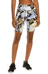 Sweaty Betty Power High Waist Pocket Bike Shorts In Green Paper Leaf Print
