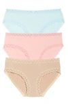 Natori Bliss 3-pack Cotton Blend Briefs In Aqua Sky / Pink Icing / Cafe