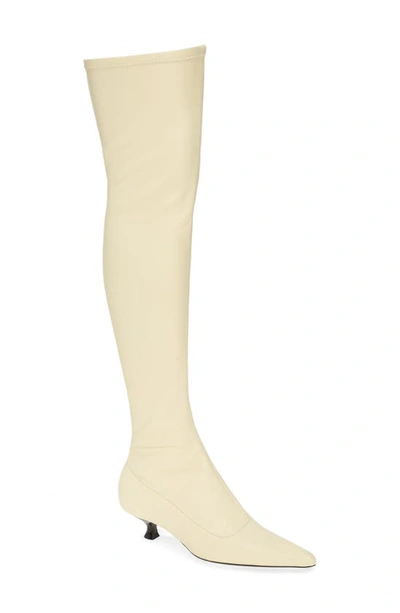 Khaite Volos Point-toe Over-the-knee Leather Boots In Cream