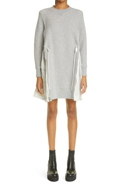 Sacai Ma-1 Side Gusset Long Sleeve Sponge Minidress In Light Grey