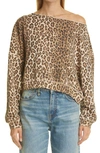R13 Patti Leopard Print Asymmetric Off The Shoulder Sweatshirt In Leopard