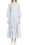 BYTIMO GINGHAM PUFF SLEEVE TIERED MAXI DRESS,2130588