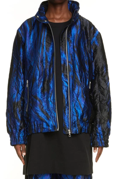 Dries Van Noten Vina Drape Print Oversize Hooded Jacket In Blue