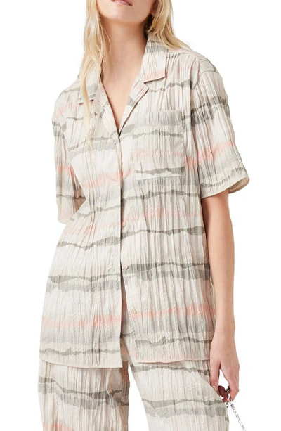 French Connection Hope Crinkle Button-up Shirt In Dusty Pink Multi