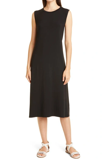 Eileen Fisher Petite Sleeveless Jersey Crewneck Dress In Black