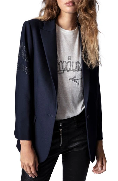 Zadig & Voltaire Viva Crystal Arrow Jacket In Blue