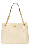 Tory Burch Kira Chevron Quilted Leather Tote In New Cream /59 Rolled Brass