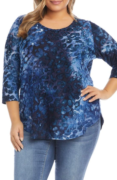 Karen Kane Tie Dye Shirttail Jacquard Knit Top In Blue