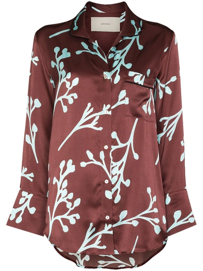 Asceno Womens Chestnut Willow Paris Floral-print Silk Pyjama Top M In Printed