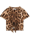 DOLCE & GABBANA LEOPARD-PRINT KNOT-FRONT T-SHIRT