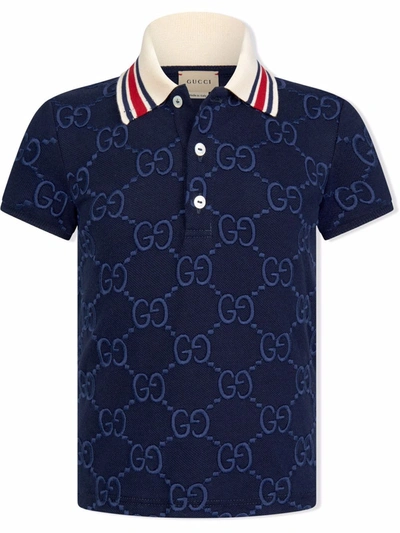 Gucci Babies' Gg Logo Embroidered Polo Shirt In Blue