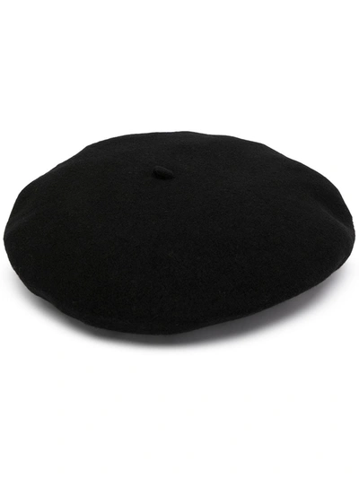 Emporio Armani Logo-embroidered Wool Beret In Black