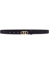 Fendi Ff Lock Leather Skinny Belt In Nero
