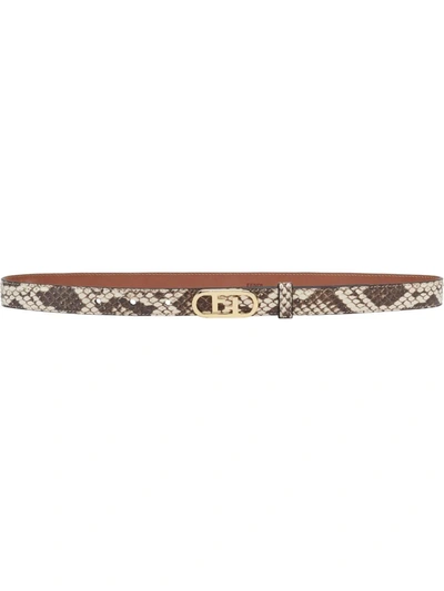 Fendi Ff Snake-embossed Leather Skinny Belt In Marron