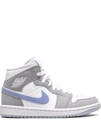 Jordan Air  1 Mid Sneakers In White  Aluminum  & Wolf Grey