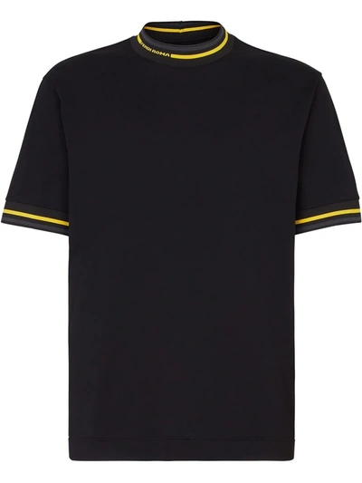 Fendi Mens Nero Roma Brand-stripe Cotton-jersey T-shirt S In Black