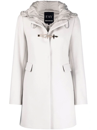 Fay Single-breasted Hooded Coat In Neutrals