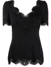 DOLCE & GABBANA LACE-TRIM V-NECK BLOUSE