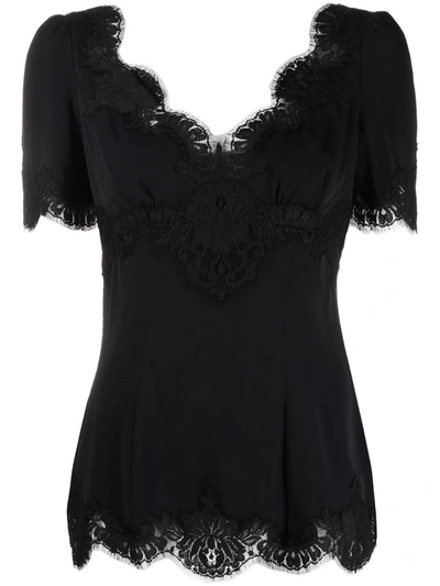 Dolce & Gabbana Lace-trim V-neck Blouse In Schwarz