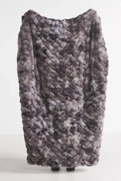 Anthropologie Luxe Dyed Faux Fur Throw Blanket In Gray