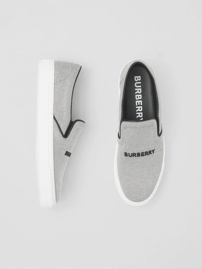 Burberry Bio-based Sole Canvas And Leather Slip-on Sneakers In Black/white