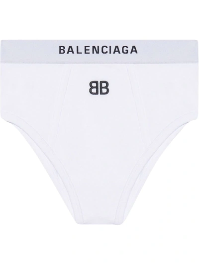 Balenciaga Logo-embroidered High-rise Cotton-blend Briefs In White