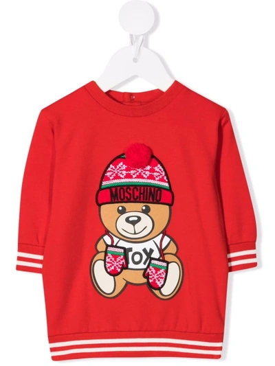 Moschino Red Dress For Baby Girl With Teddy Bear