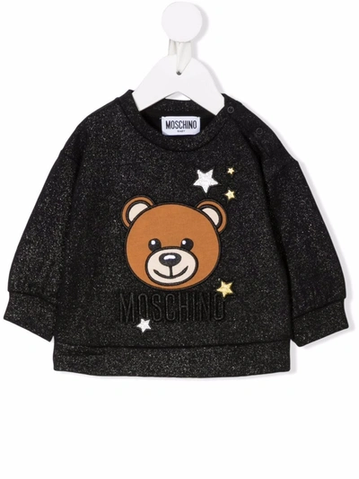 Moschino Babies' Felpa Nera Teddy Bear In Cotone In Black