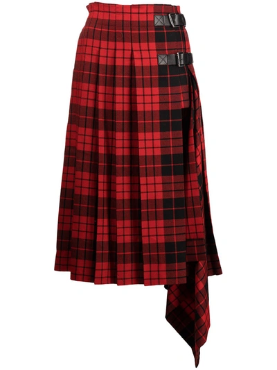 Monse Tartan Pleated Asymmetric Skirt In Red