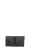 Saint Laurent Ysl Monogram Large Flap Wallet In Grained Leather In Black