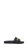 Balenciaga Black & Yellow Logo Pool Slides In Black