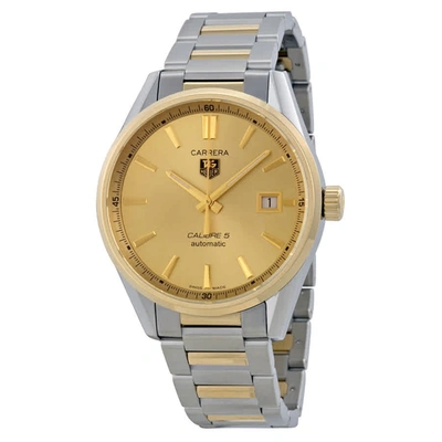 Pre-owned Tag Heuer Carrera Calibre 5 Gold Dial Mens Watch War215abd0783 In Two Tone  / Gold / Gold Tone / Skeleton / Yellow