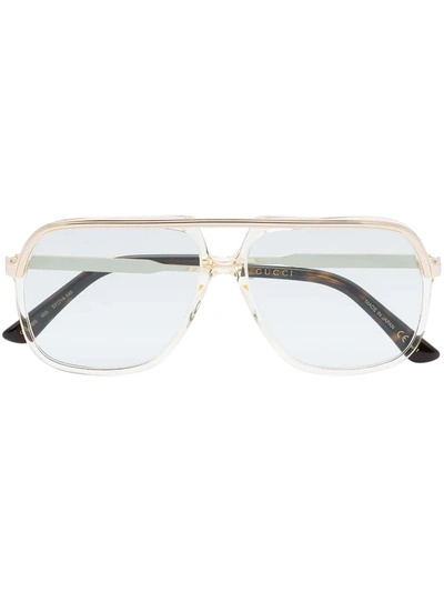 Gucci Web Detail Navigator-frame Sunglasses In 金色