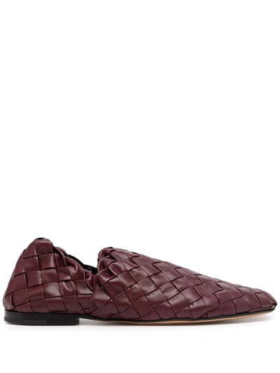 Bottega Veneta Burgundy Intrecciato Slider Loafers In 6100 Jam