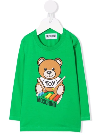 Moschino Babies' Teddy Bear Print T-shirt In Verde