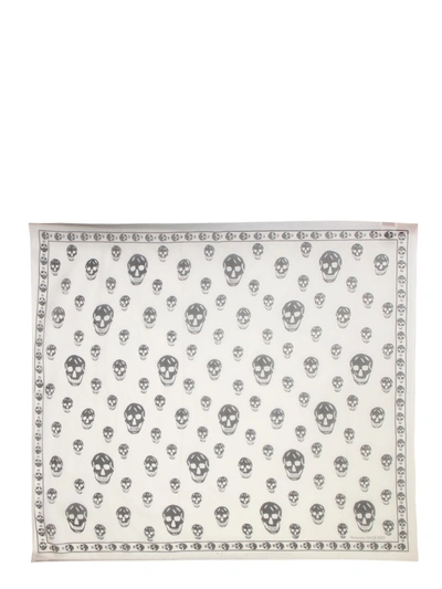 Alexander Mcqueen Classic Silk Chiffon Skull Scarf In White