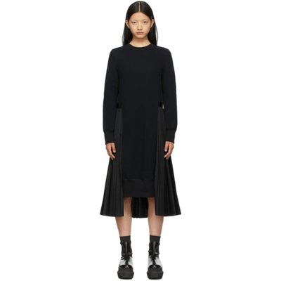 Sacai Asymmetric Wool Knit Midi Dress In Black