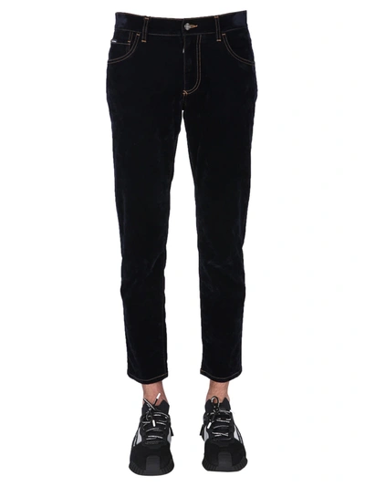 Dolce & Gabbana Slim Jeans With Velvet Coating In Black