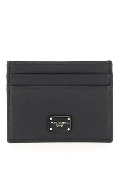 Dolce & Gabbana Leather Card Holder With Logo Plaque In Nero (black)