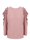 Alberta Ferretti Lavallière Collar Satin Shirt In Pink & Purple
