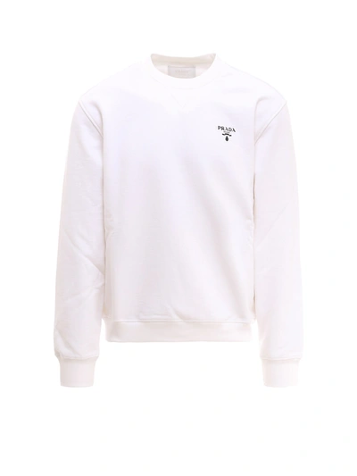 Prada White Logo-print Crewneck Sweatshirt