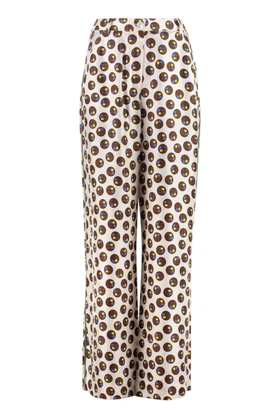 Tory Burch Reva Printed Silk Pajama Pants In Ivory