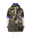 Sacai Abstract-print Colour-block Parka In Camouflage