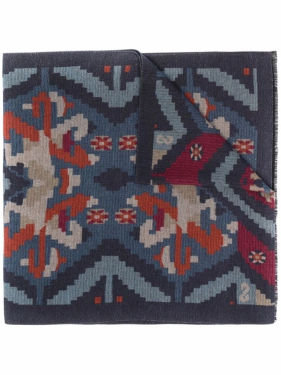 Kiton Geometric Pattern-print Silk Scarf In Blue