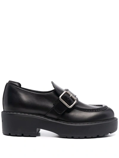 Miu Miu Buckle-detail Leather Loafers In Black